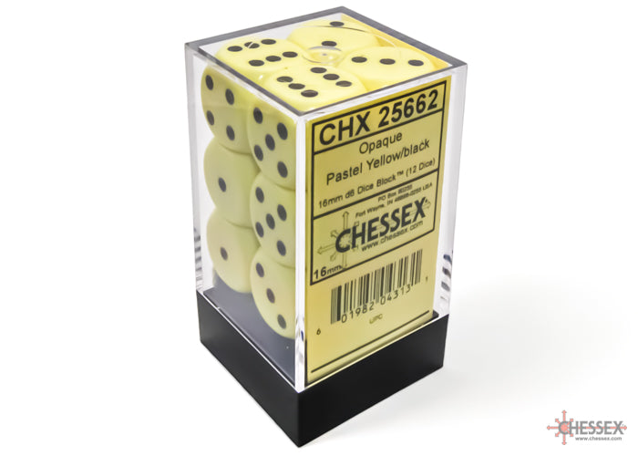 Chessex Opaque 16mm d6 Pastel Yellow/black Dice Block (12 dice)