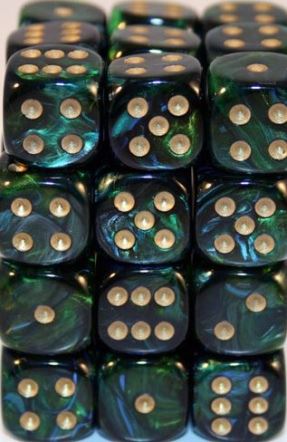 Chessex: 12CT Scarab Jade/Gold 16mm D6 Dice Block