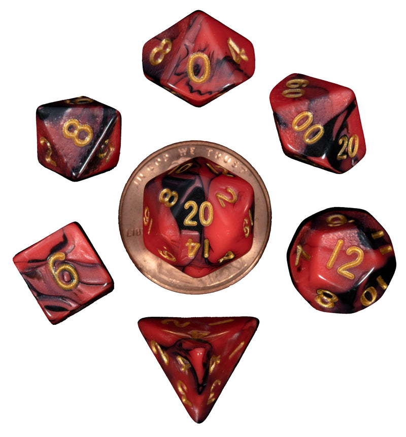 FanRoll: 7CT 10mm Mini Red & Black Polyhedral Dice Set