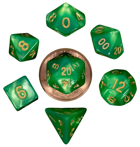 FanRoll: 7CT 10mm Mini Green & Light Green Polyhedral Dice Set