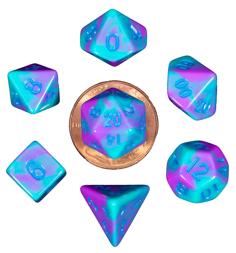 FanRoll: 7CT 10mm Mini Purple & Teal Polyhedral Dice Set