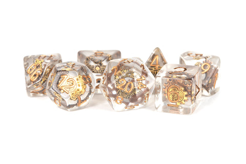 FanRoll: 7CT Resin Inclusion Gear Polyhedral Dice Set