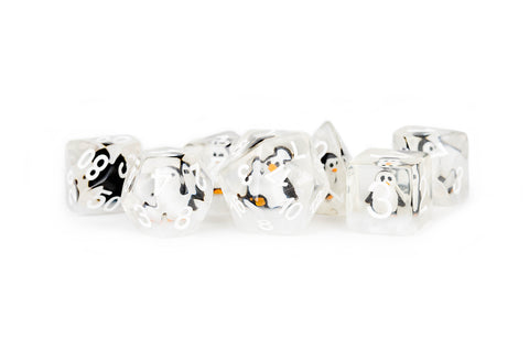 FanRoll: 7CT Resin Inclusion Penguin Polyhedral Dice Set