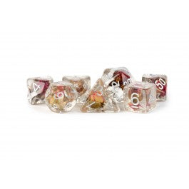 FanRoll: 7CT Resin Inclusion Rose Polyhedral Dice Set