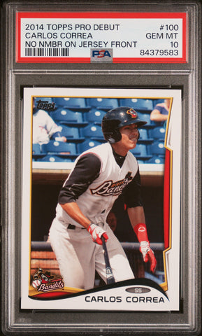 2014 TOPPS PRO DEBUT CARLOS CORREA NO NMBR ON JERSEY FRONT #100 - PSA 10 ROOKIE CARD