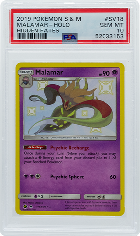 2019 POKEMON SUN & MOON HIDDEN FATES MALAMAR HOLO #SV18 PSA 10