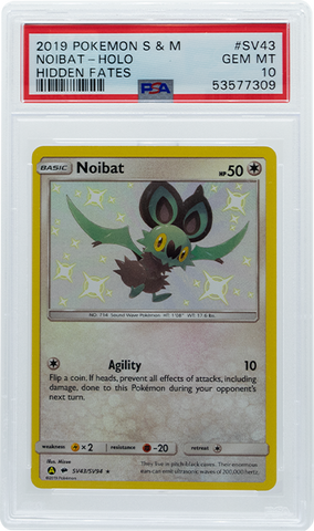 2019 POKEMON SUN & MOON HIDDEN FATES NOIBAT HOLO #SV43 PSA 10