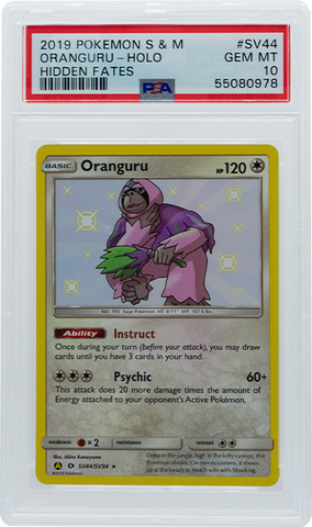 2019 POKEMON SUN & MOON HIDDEN FATES ORANGURU HOLO #SV44 PSA 10