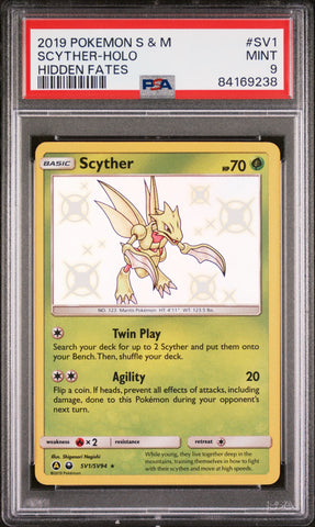 2019 POKEMON SUN & MOON HIDDEN FATES SCYTHER-HOLO #SV1 PSA 9